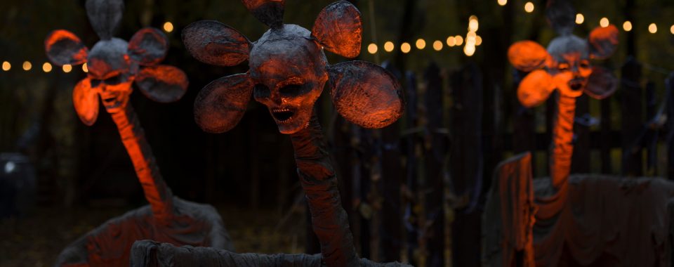 Halloween decoration, strange demon monster with many petals on the head