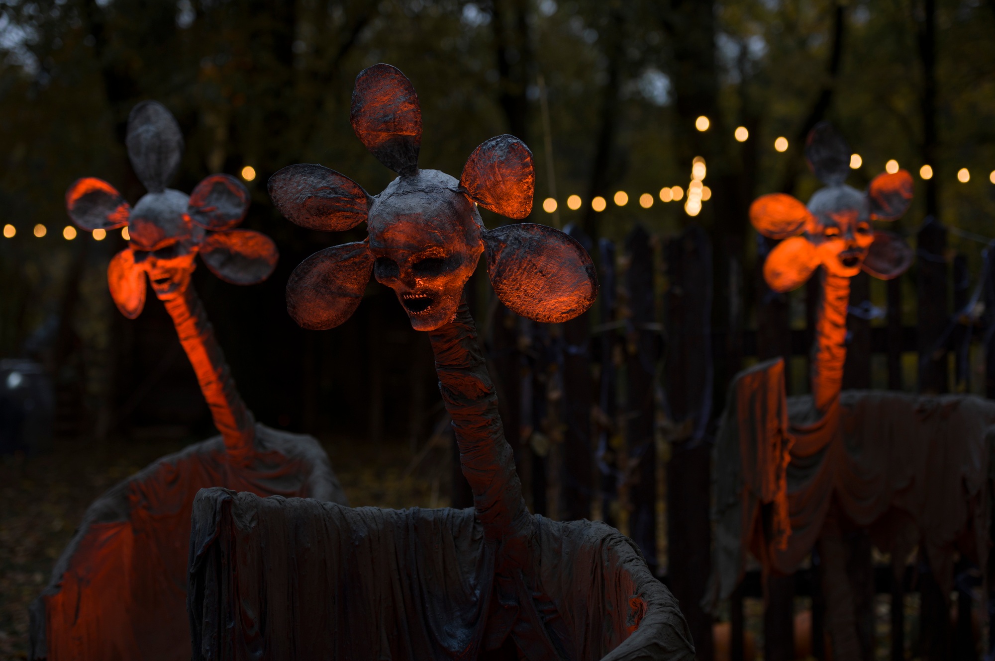 Halloween decoration, strange demon monster with many petals on the head
