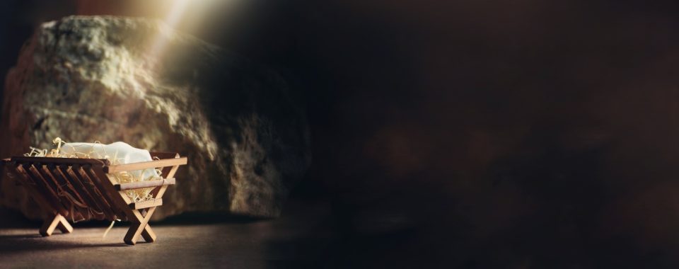 Wooden manger in cave background. Christmas. Salvation, Messiah, Emmanuel, God with us, hope
